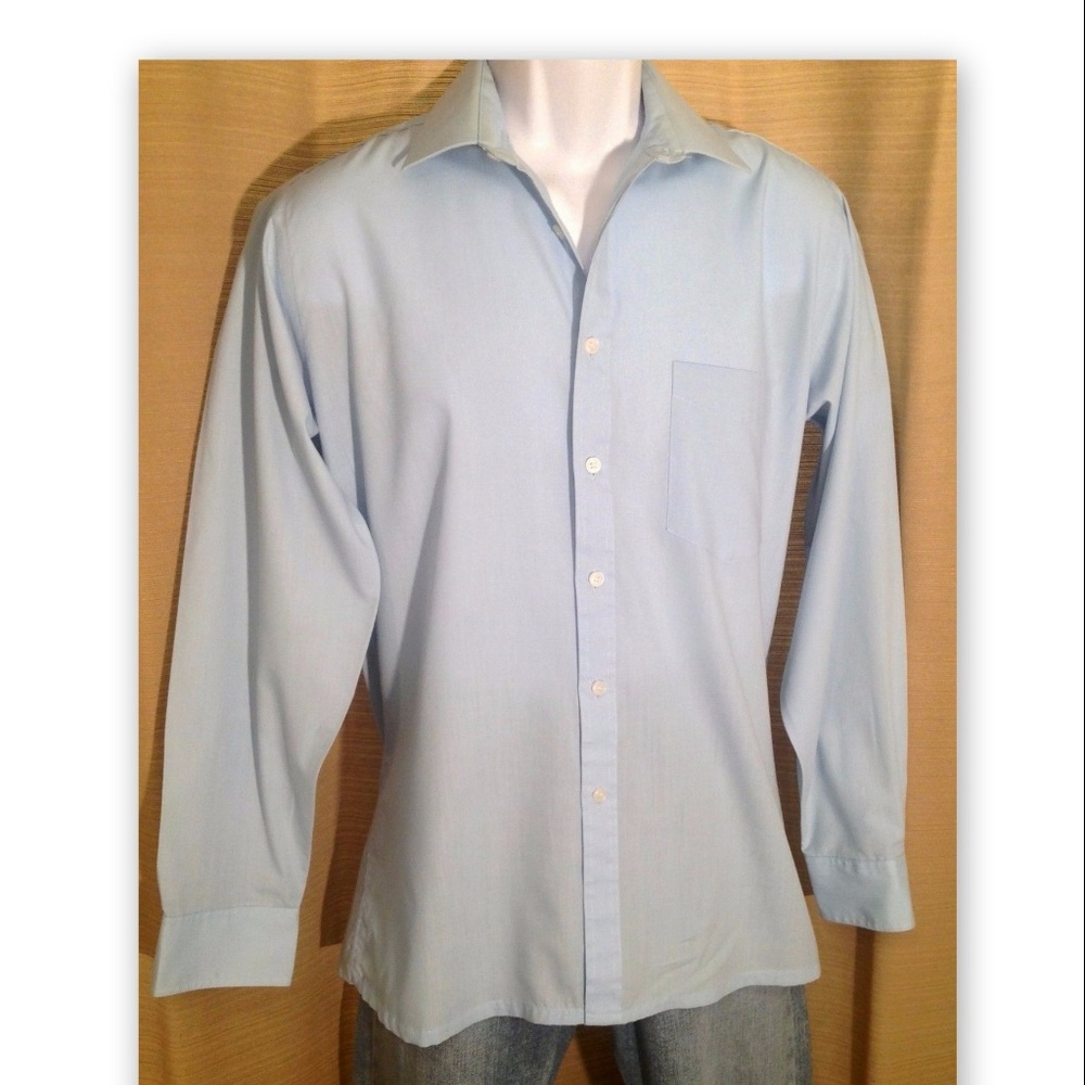 Adam's Row Men’s Fitted Light Sky Blue Dress Shirt 15 1/2 32/33 Button Front